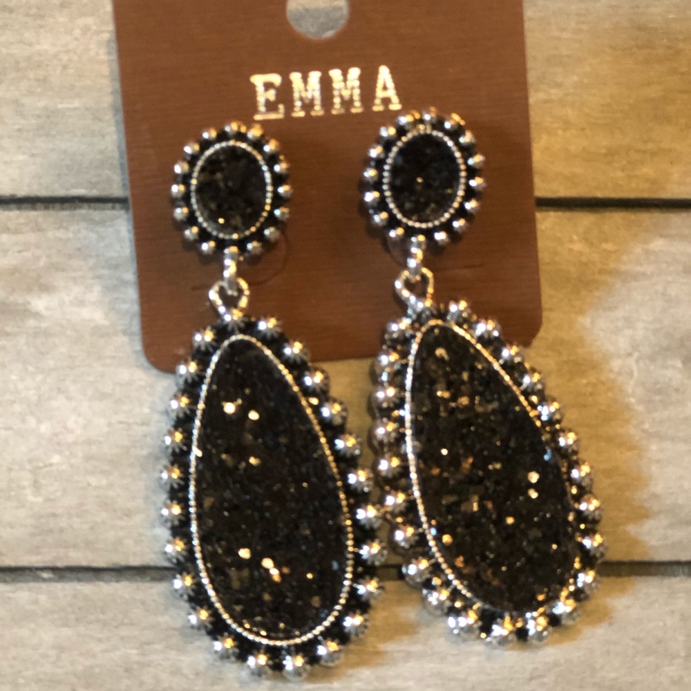 Black glitter post back earrings